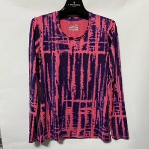 Under Armour Fitted Heat Gear Long Sleeve pink and purple tie dye running